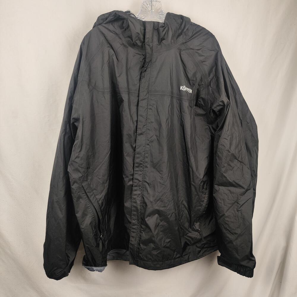 Köppen Jacket Mens XL Black Hooded Full Zip Lightweight Windbreaker Outdoor